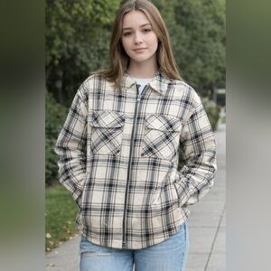 Treasure and Bond Plaid Long Sleeve Zip Front Girls Shacket Size XL (14/16)